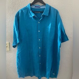 Tommy Bahama Men’s Turquoise Linen Button Down Short Sleeve Shirt XXXL